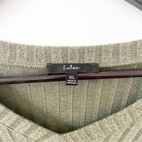 Lulus Olive Green Ribbed V-neck Crop Sweater Top - Picture 4 of 7